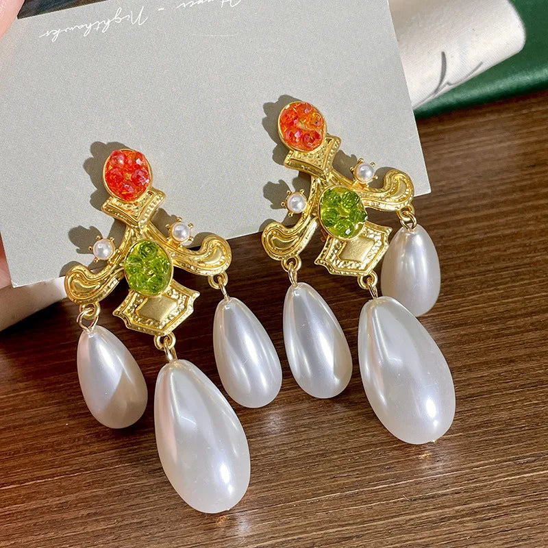 Vintage Medieval Clip Earrings Flowers Pearls