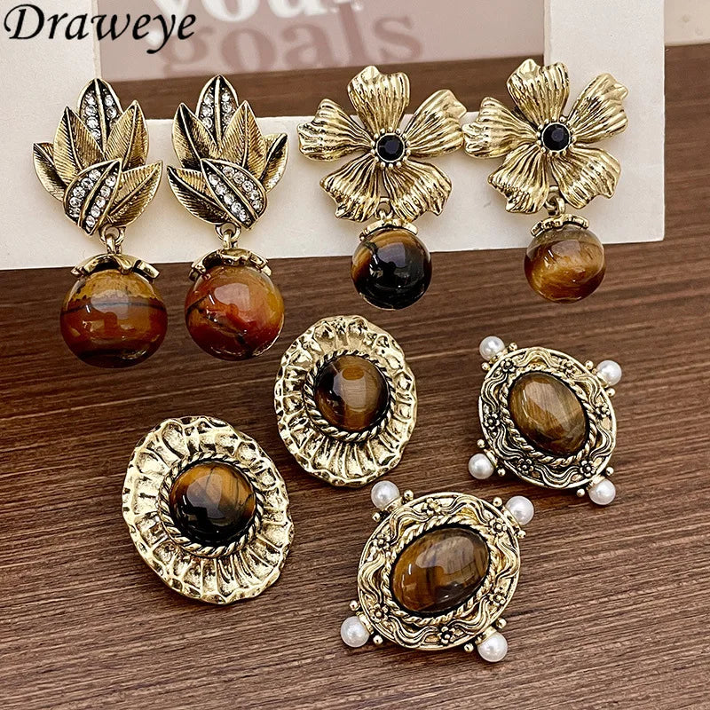 Medieval Style Maillard Brown Stud Earrings for Women