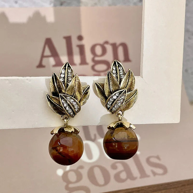 Medieval Style Maillard Brown Stud Earrings for Women