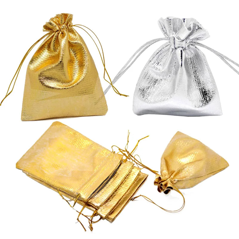 50pcs Drawstring Bags Gold/Silver 7x9cm 9x12cm Wedding Party Gift