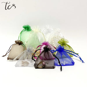 Drawstring Bag Jewelry Storage Pouch Organza Wedding Candy Packaging Bag 100 PCS