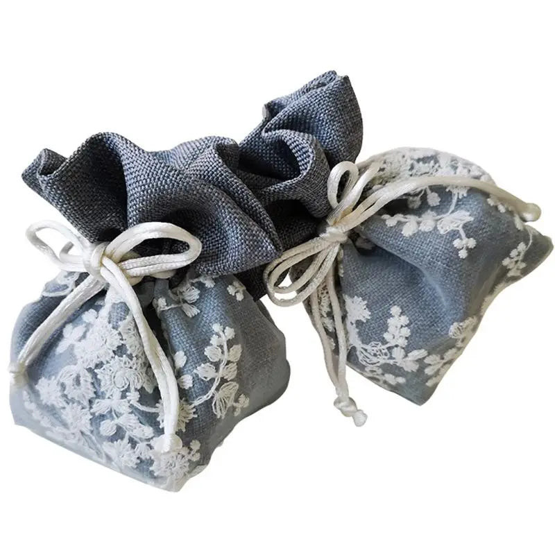 Embroidered Floral Jewelry Storage Bag Drawstring Pouch Organizer