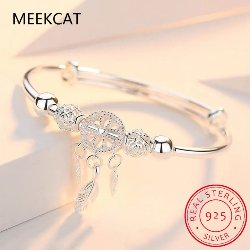 Dream Catcher Feather Tassel Charm Bracelet Women Silver 925 Bangle