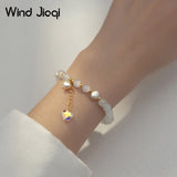 Heart Zircon Opal Pearl Bracelet 925 Sterling Silver Sweet Romantic Jewelry
