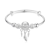Dream Catcher Silver Plated Bracelet Women's Tassel Beaded Feather