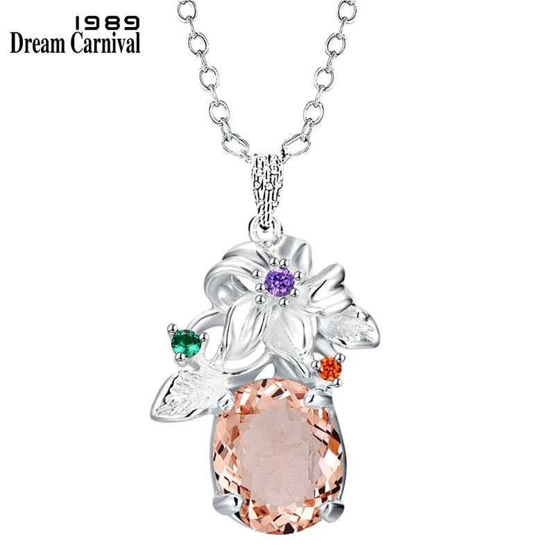 Flower Pendant Necklace Big Zircon Party Jewelry