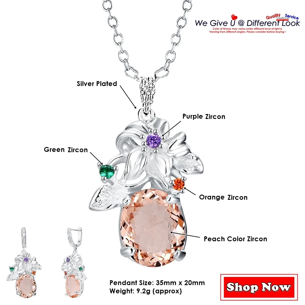 Flower Pendant Necklace Big Zircon Party Jewelry