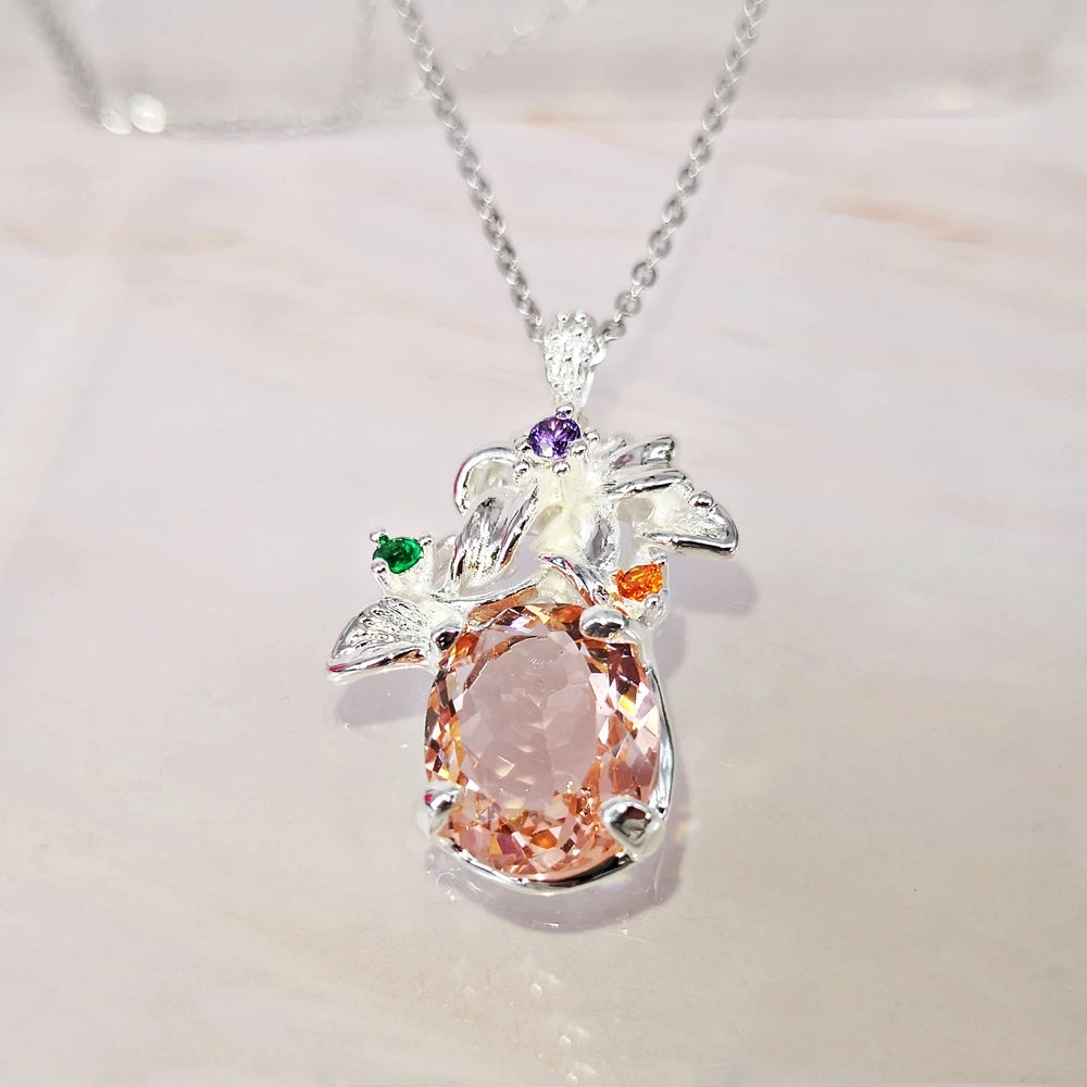 Flower Pendant Necklace Big Zircon Party Jewelry
