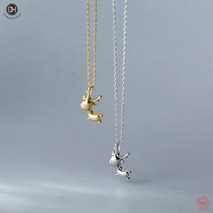 925 Silver Christmas Fawn Pendant Necklace Women Jewelry