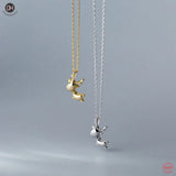 925 Silver Christmas Fawn Pendant Necklace Women Jewelry