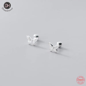 925 Silver Butterfly Ball Stud Earrings Women Student Jewelry SMT004