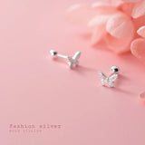 925 Silver Butterfly Ball Stud Earrings Women Student Jewelry SMT004