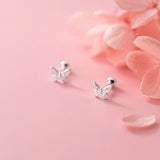 925 Silver Butterfly Ball Stud Earrings Women Student Jewelry SMT004