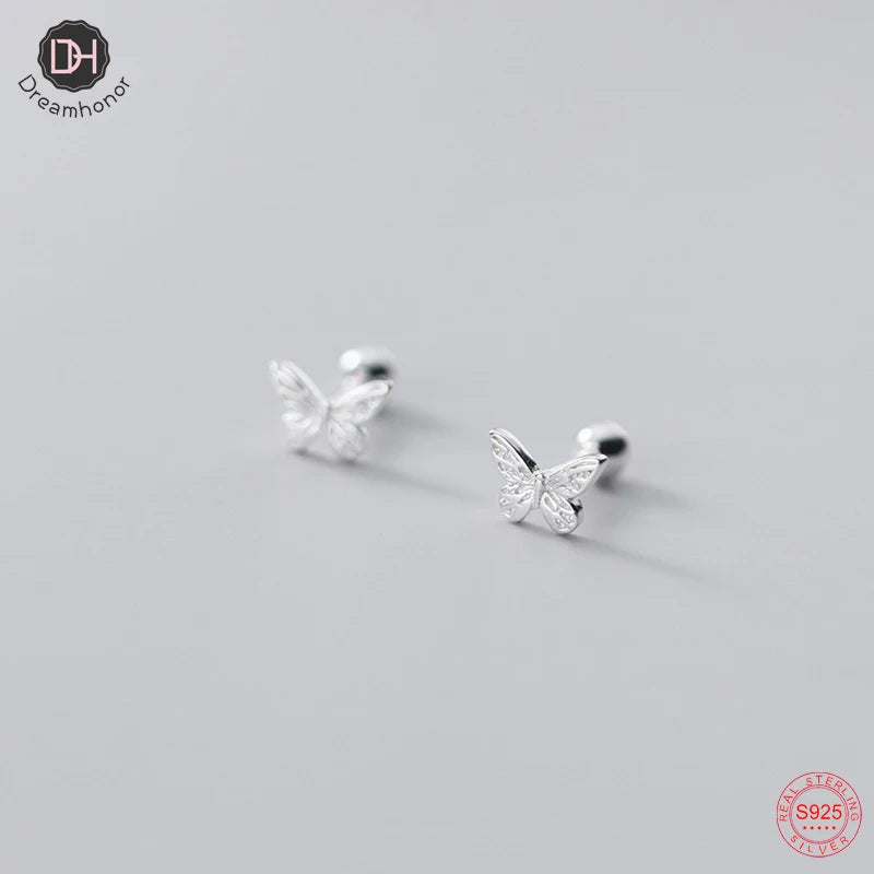 925 Silver Butterfly Ball Stud Earrings Women Student Jewelry SMT004