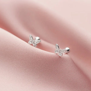 925 Silver Butterfly Ball Stud Earrings Women Student Jewelry SMT004