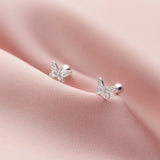 925 Silver Butterfly Ball Stud Earrings Women Student Jewelry SMT004