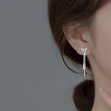 925 Sterling Silver Bow Tassel Stud Earrings For Women