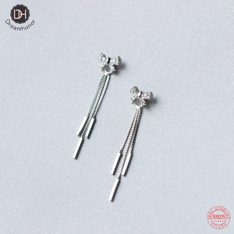 925 Sterling Silver Bow Tassel Stud Earrings For Women
