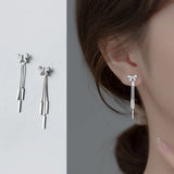 925 Sterling Silver Bow Tassel Stud Earrings For Women