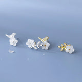 925 Silver Shell Flower Bird Earrings Rhinestone Women Jewelry