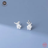 925 Silver Shell Flower Bird Earrings Rhinestone Women Jewelry