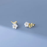 925 Silver Shell Flower Bird Earrings Rhinestone Women Jewelry