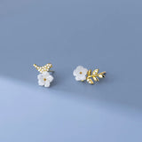 925 Silver Shell Flower Bird Earrings Rhinestone Women Jewelry