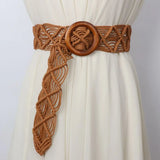Braided Belt Round Wooden Button Women Waist Chain Ethnic Style Belts