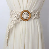 Braided Belt Round Wooden Button Women Waist Chain Ethnic Style Belts