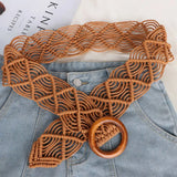 Braided Belt Round Wooden Button Women Waist Chain Ethnic Style Belts