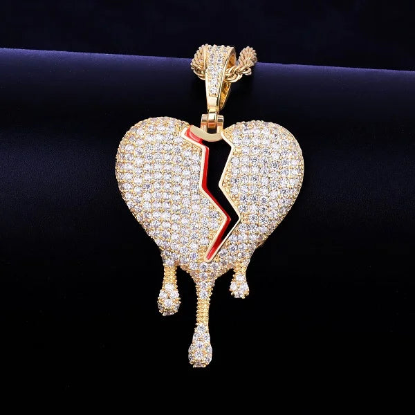 Drip Heart Necklace & Pendant CZ Hip Hop Jewelry