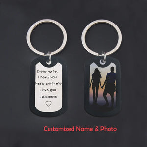 Custom Drive Safe Keychain Personalized Name Photo Double Sided Key Ring for Him