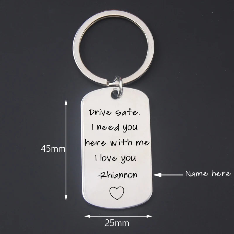 Custom Drive Safe Keychain Personalized Name Photo Double Sided Key Ring for Him