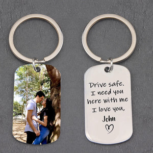 Custom Drive Safe Keychain for Boyfriend, Personalized Picture Keepsake