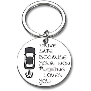 Drive Safe Keychain for Son Daughter from Mom Keyring for Driver