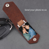 Customized Photo Leather Keychain - Drive Safe Keychain with Your Photo and Text