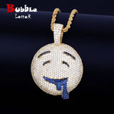 Drool Round Face Pendant Bling Necklace Men's Hip Hop Jewelry