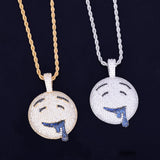 Drool Round Face Pendant Bling Necklace Men's Hip Hop Jewelry