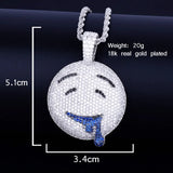 Drool Round Face Pendant Bling Necklace Men's Hip Hop Jewelry