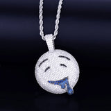 Drool Round Face Pendant Bling Necklace Men's Hip Hop Jewelry