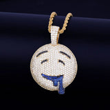 Drool Round Face Pendant Bling Necklace Men's Hip Hop Jewelry