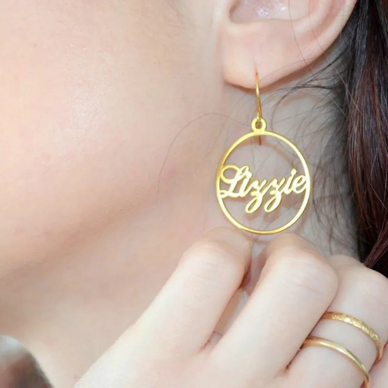 Personalized Circle Name Earrings Dangle Hoop for Women
