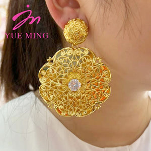 18K Plated Flower Drop Earrings for Women African Dubai Jewelry