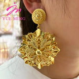 18K Plated Flower Drop Earrings for Women African Dubai Jewelry