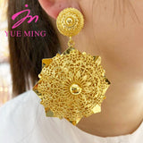 18K Plated Flower Drop Earrings for Women African Dubai Jewelry