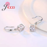 925 Silver CZ Cube Pendant Drop Earrings
