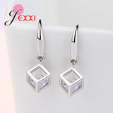925 Silver CZ Cube Pendant Drop Earrings