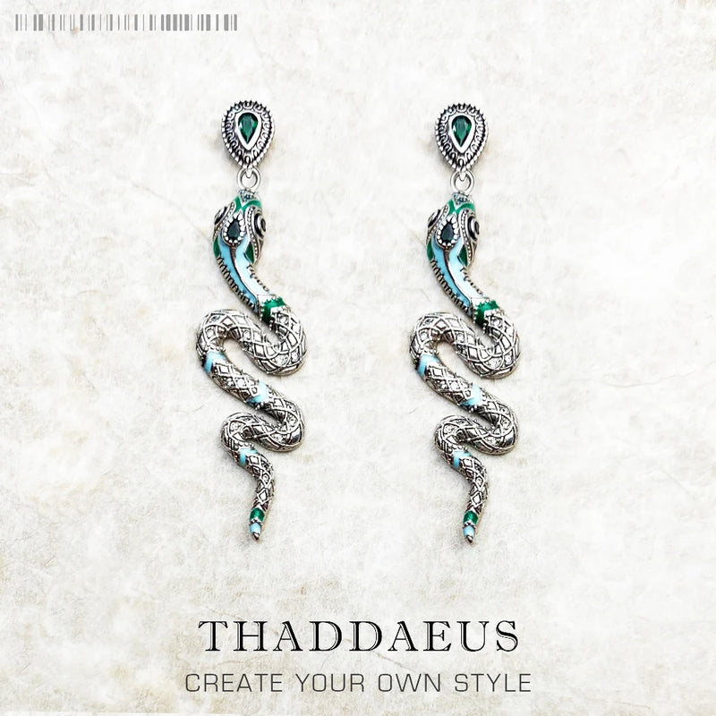 Snake Drop Earrings 925 Sterling Silver Handcrafted Bohemia Gift