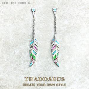 Feather Drop Earrings 925 Silver Autumn Gift