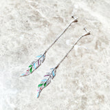 Feather Drop Earrings 925 Silver Autumn Gift